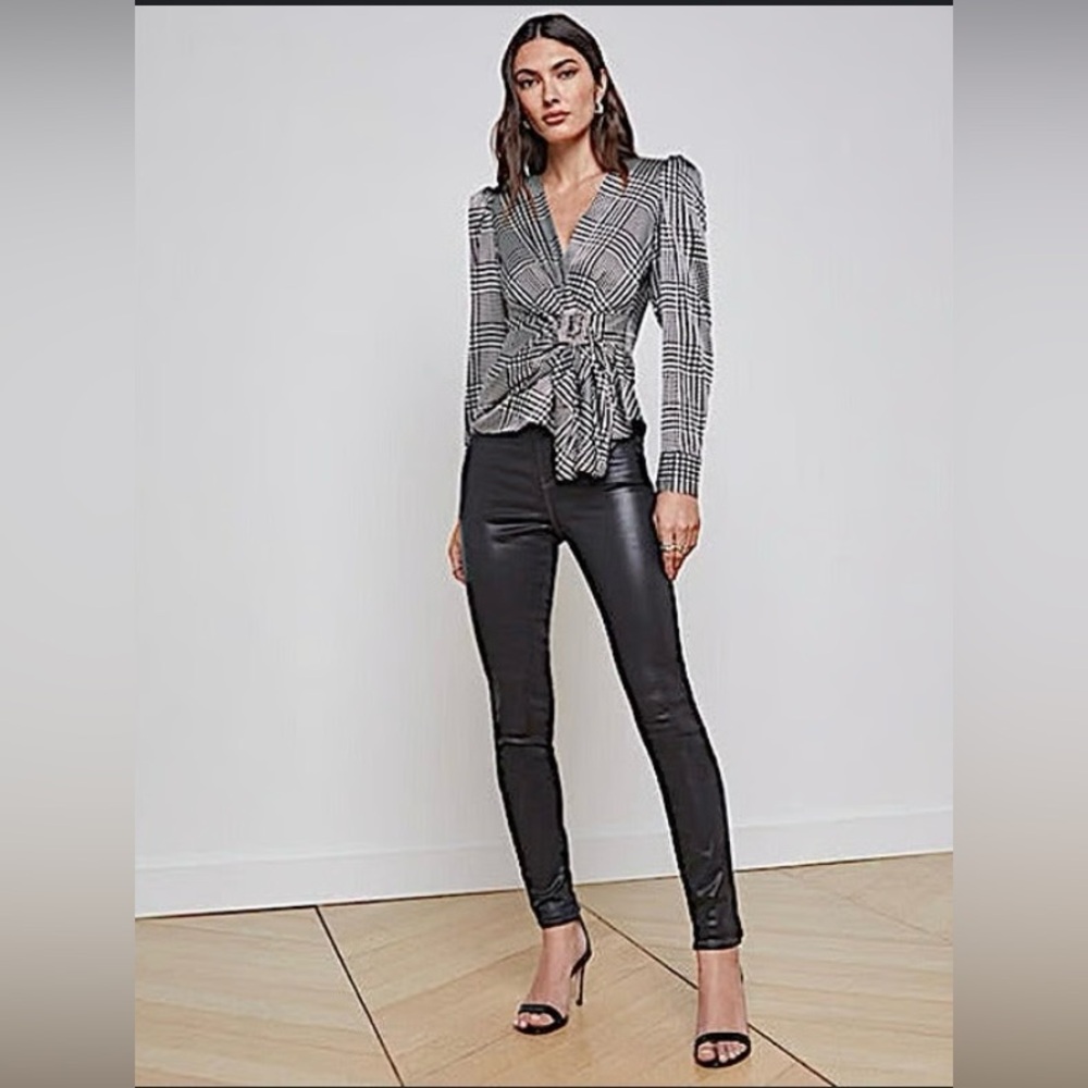L’AGENSE 
Bensen Wrap Blouse in Ivory & Black Plaid  used once in excellent